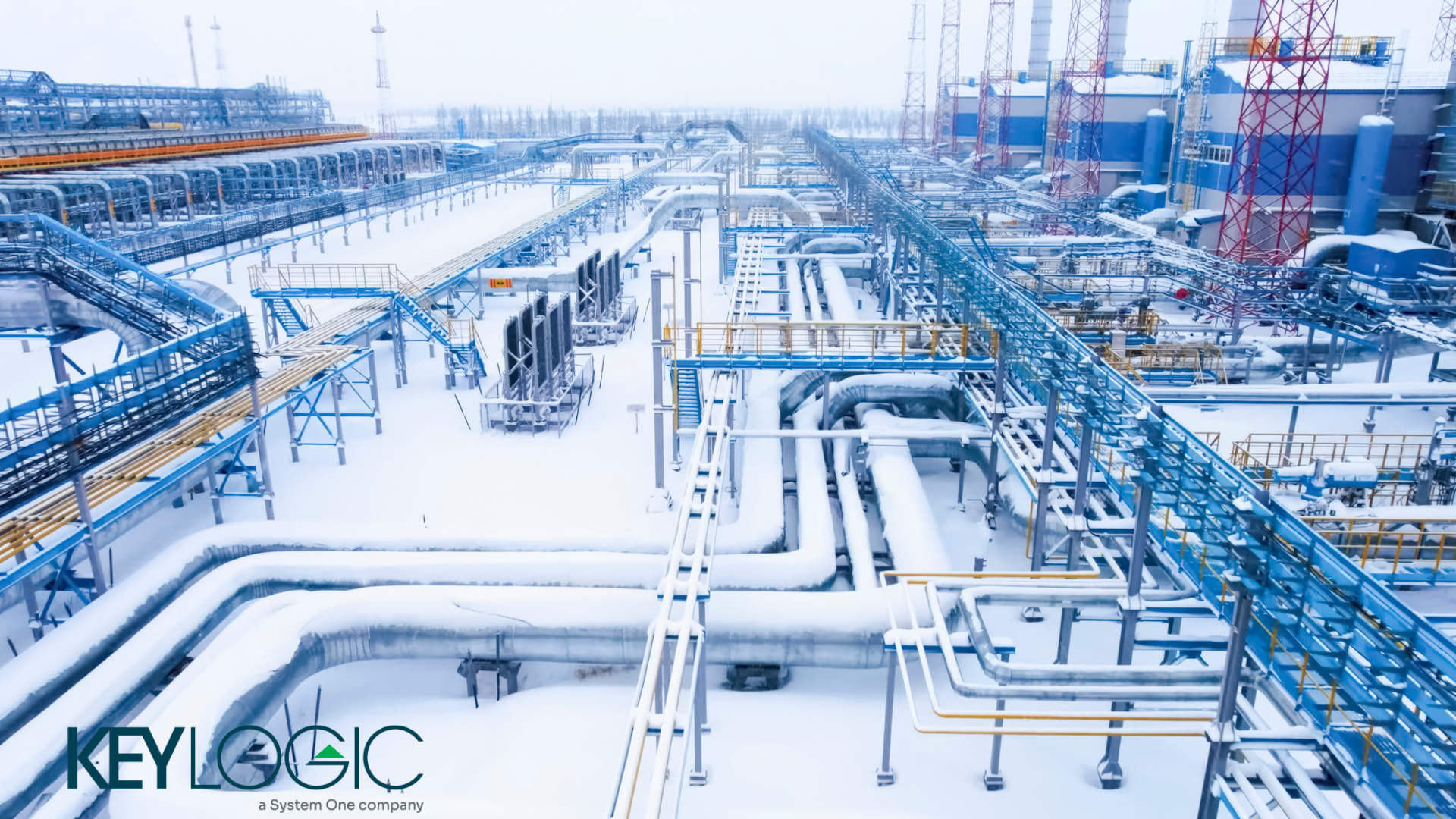 Liquid natural gas pipes covered in snow